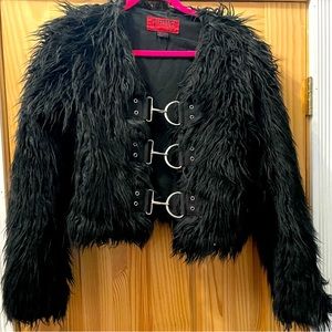Faux Mongolian fur bomber jacket